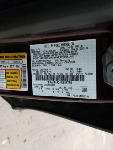 Photo 12 VIN: 3FA6P0T92HR257260 - FORD FUSION SE 