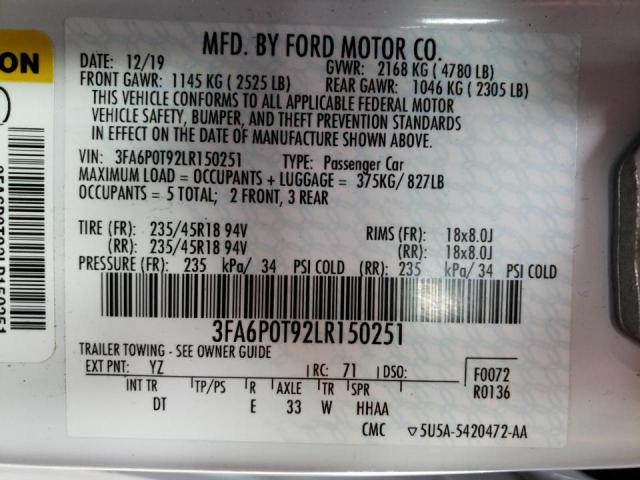 Photo 9 VIN: 3FA6P0T92LR150251 - FORD FUSION SE 