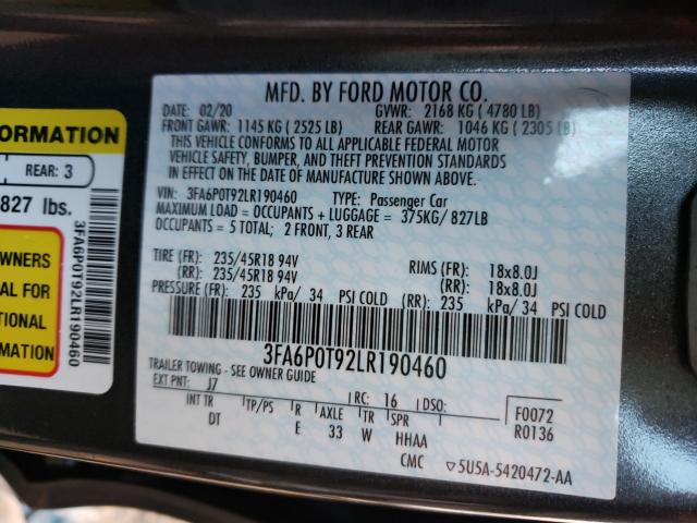 Photo 9 VIN: 3FA6P0T92LR190460 - FORD FUSION SE 