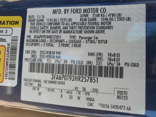 Photo 11 VIN: 3FA6P0T93HR257851 - FORD FUSION 