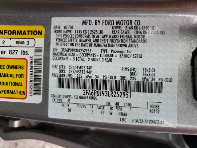 Photo 9 VIN: 3FA6P0T93LR252951 - FORD FUSION SE 