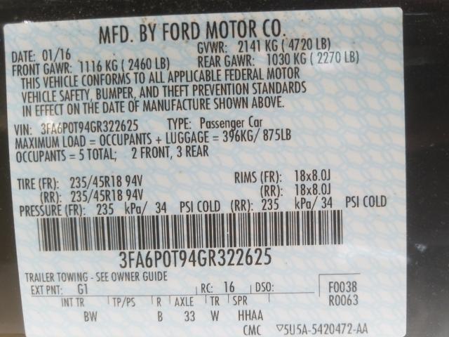 Photo 9 VIN: 3FA6P0T94GR322625 - FORD FUSION SE 