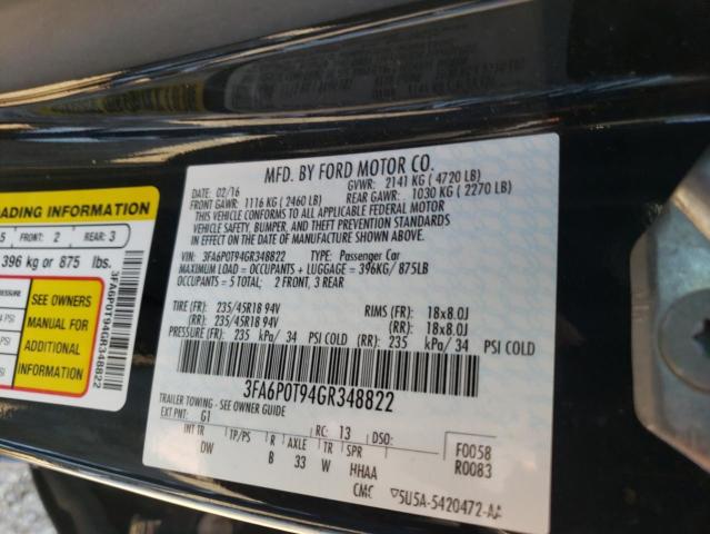 Photo 9 VIN: 3FA6P0T94GR348822 - FORD FUSION SE 