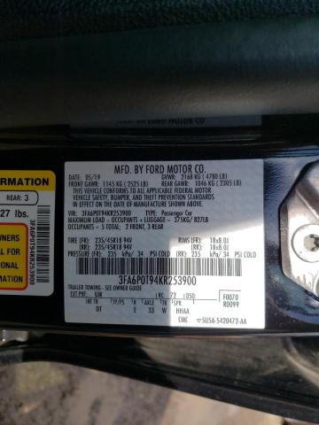 Photo 9 VIN: 3FA6P0T94KR253900 - FORD FUSION SE 