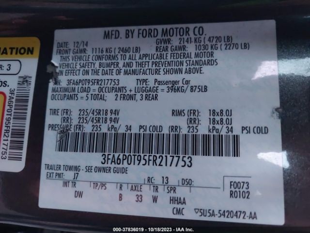 Photo 8 VIN: 3FA6P0T95FR217753 - FORD FUSION 