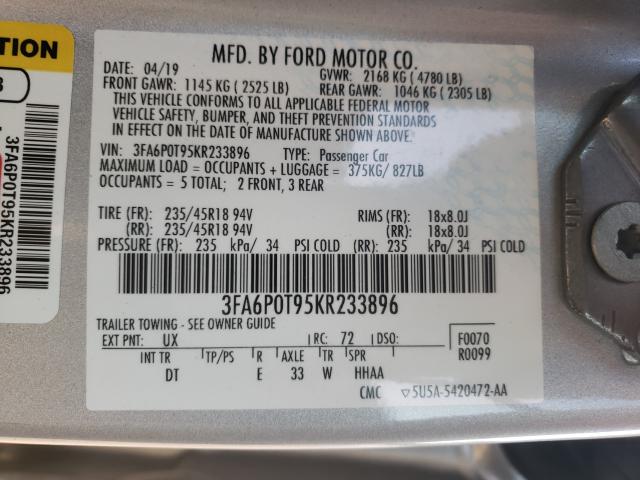 Photo 9 VIN: 3FA6P0T95KR233896 - FORD FUSION SE 