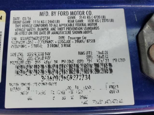 Photo 12 VIN: 3FA6P0T96GR372734 - FORD FUSION 