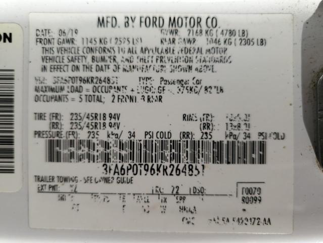 Photo 12 VIN: 3FA6P0T96KR264851 - FORD FUSION SE 