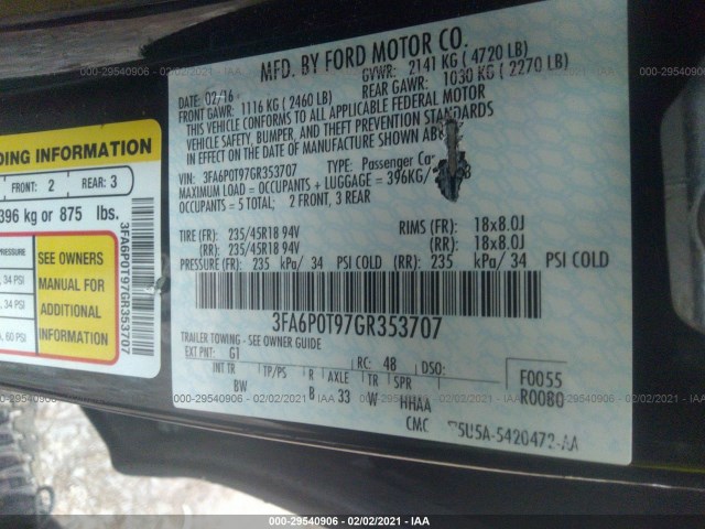 Photo 8 VIN: 3FA6P0T97GR353707 - FORD FUSION 