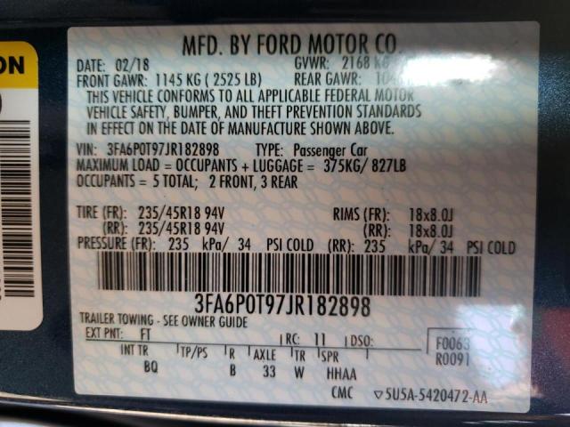 Photo 9 VIN: 3FA6P0T97JR182898 - FORD FUSION SE 