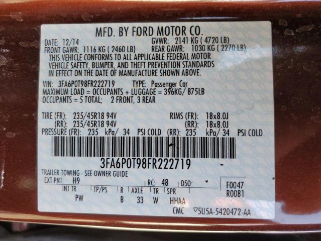 Photo 12 VIN: 3FA6P0T98FR222719 - FORD FUSION SE 