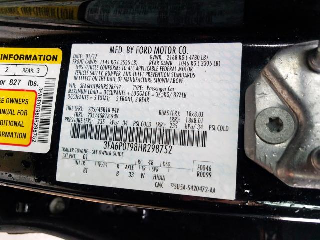 Photo 9 VIN: 3FA6P0T98HR298752 - FORD FUSION SE 