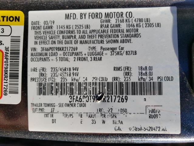 Photo 12 VIN: 3FA6P0T98KR217269 - FORD FUSION SE 