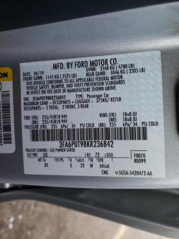 Photo 11 VIN: 3FA6P0T98KR236842 - FORD FUSION 