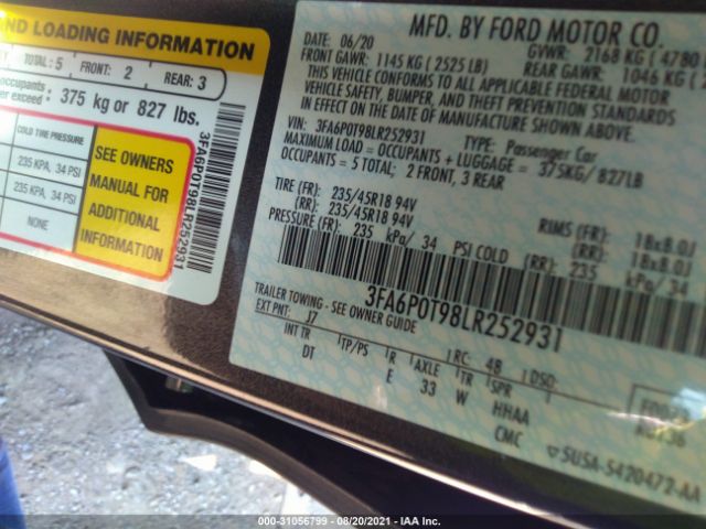 Photo 8 VIN: 3FA6P0T98LR252931 - FORD FUSION 