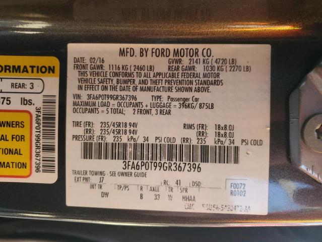 Photo 11 VIN: 3FA6P0T99GR367396 - FORD FUSION SE 