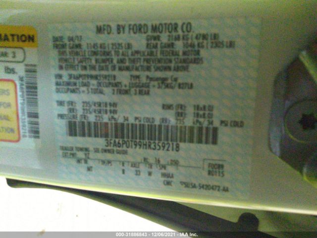 Photo 8 VIN: 3FA6P0T99HR359218 - FORD FUSION 