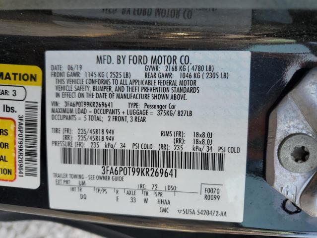 Photo 11 VIN: 3FA6P0T99KR269641 - FORD FUSION 