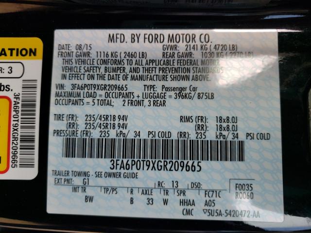 Photo 9 VIN: 3FA6P0T9XGR209665 - FORD FUSION SE 