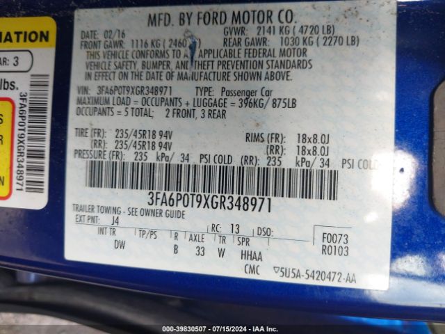 Photo 8 VIN: 3FA6P0T9XGR348971 - FORD FUSION 