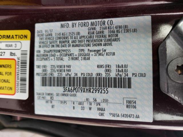 Photo 9 VIN: 3FA6P0T9XHR299255 - FORD FUSION SE 