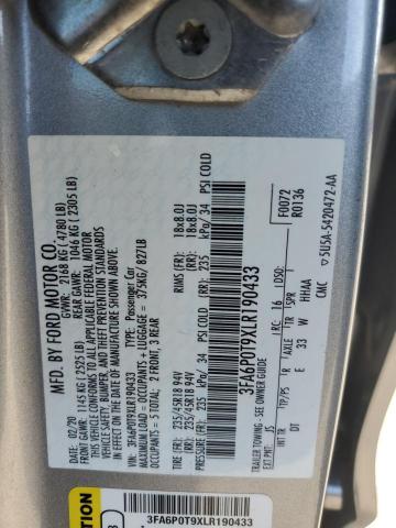 Photo 12 VIN: 3FA6P0T9XLR190433 - FORD FUSION SE 