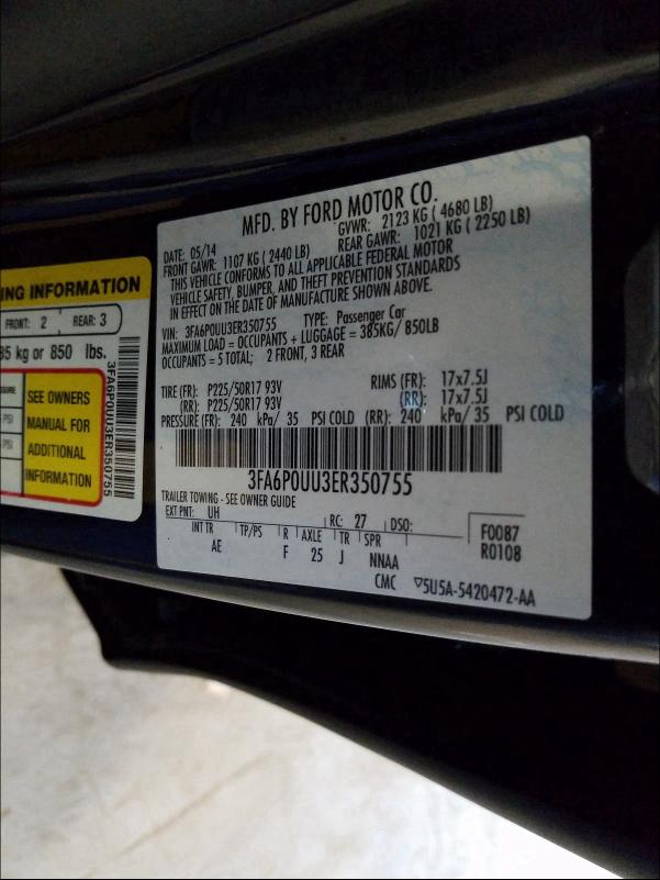 Photo 9 VIN: 3FA6P0UU3ER350755 - FORD FUSION S H 