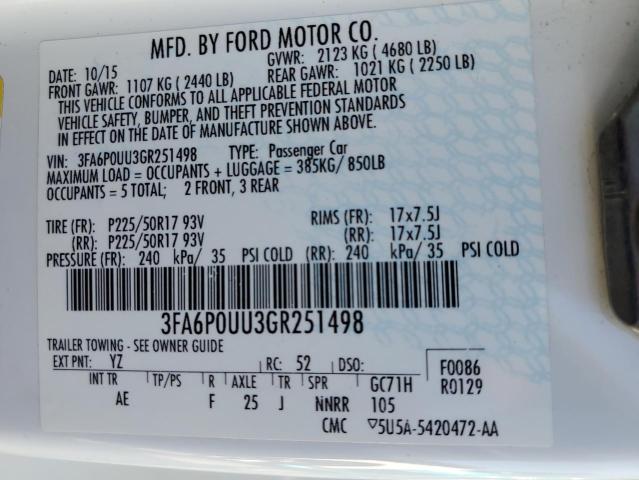 Photo 11 VIN: 3FA6P0UU3GR251498 - FORD FUSION S H 