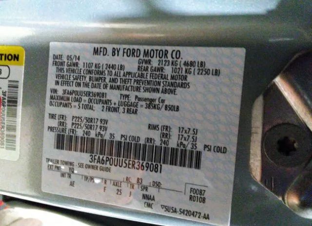 Photo 8 VIN: 3FA6P0UU5ER369081 - FORD FUSION 