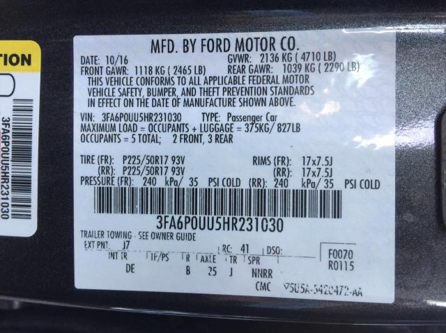 Photo 9 VIN: 3FA6P0UU5HR231030 - FORD FUSION S H 