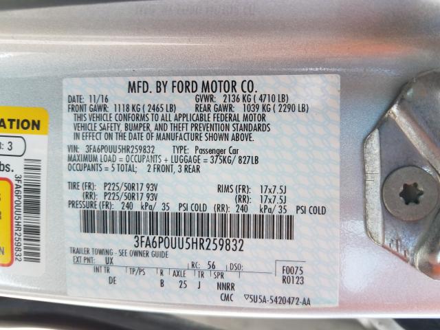 Photo 9 VIN: 3FA6P0UU5HR259832 - FORD FUSION S H 