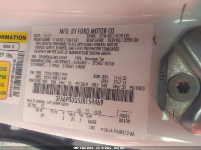 Photo 8 VIN: 3FA6P0UU5JR154469 - FORD FUSION HYBRID 