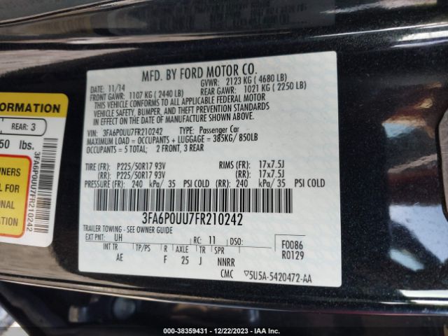 Photo 8 VIN: 3FA6P0UU7FR210242 - FORD FUSION HYBRID 