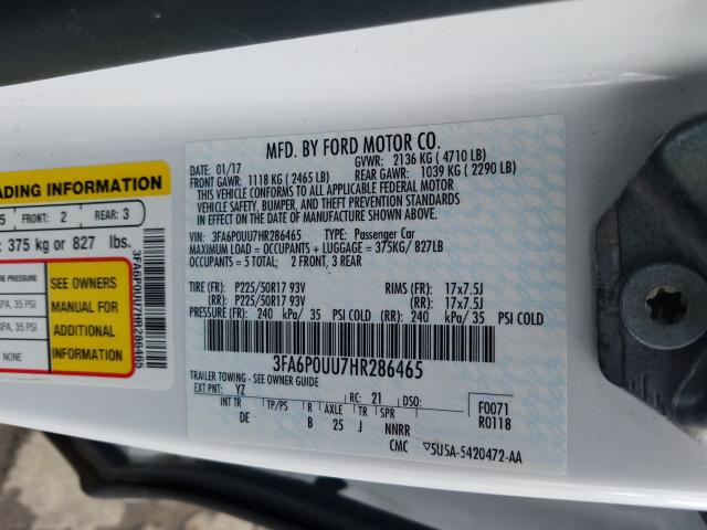 Photo 9 VIN: 3FA6P0UU7HR286465 - FORD FUSION S H 