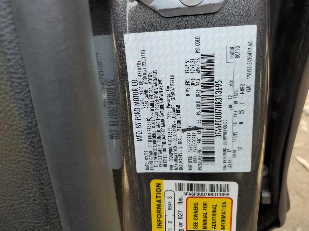 Photo 11 VIN: 3FA6P0UU7HR313695 - FORD FUSION 