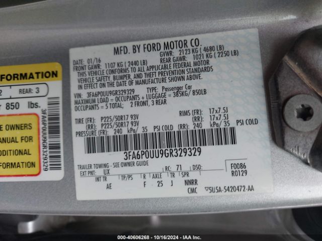 Photo 8 VIN: 3FA6P0UU9GR329329 - FORD FUSION 