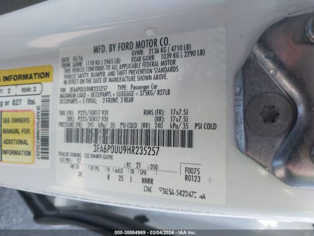 Photo 8 VIN: 3FA6P0UU9HR235257 - FORD FUSION HYBRID 