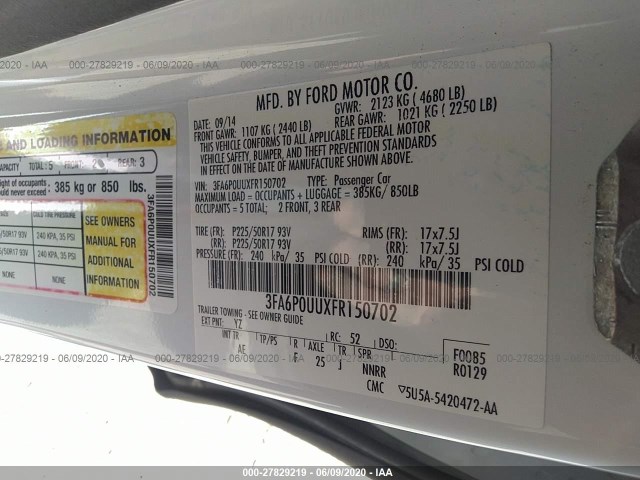 Photo 8 VIN: 3FA6P0UUXFR150702 - FORD FUSION 