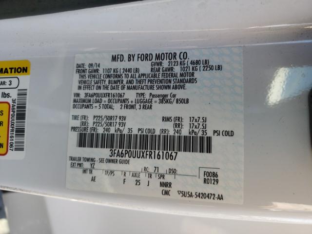 Photo 9 VIN: 3FA6P0UUXFR161067 - FORD FUSION S H 