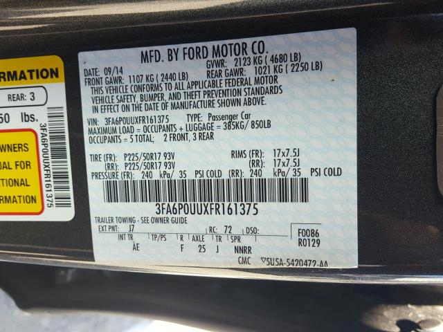 Photo 9 VIN: 3FA6P0UUXFR161375 - FORD FUSION S H 