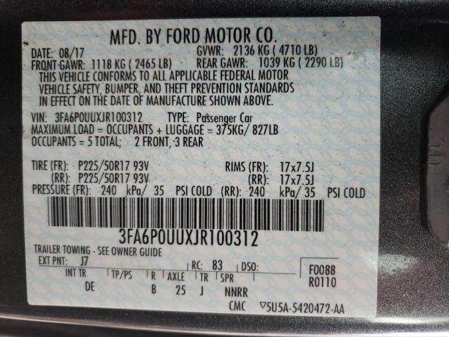 Photo 9 VIN: 3FA6P0UUXJR100312 - FORD FUSION S H 