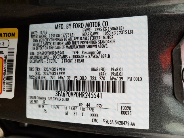 Photo 9 VIN: 3FA6P0VP0HR245541 - FORD FUSION 