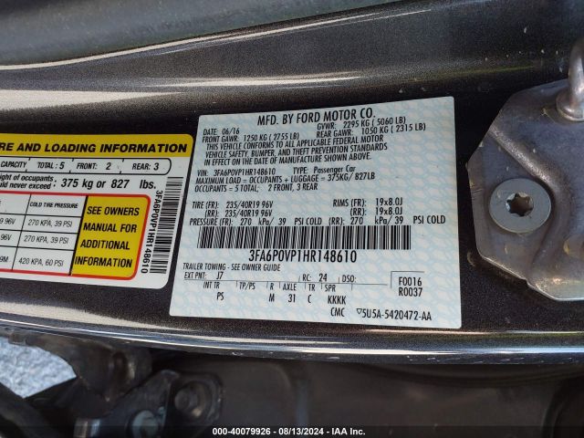 Photo 8 VIN: 3FA6P0VP1HR148610 - FORD FUSION 