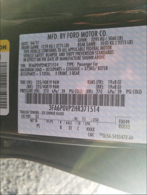 Photo 9 VIN: 3FA6P0VP2HR371514 - FORD FUSION 