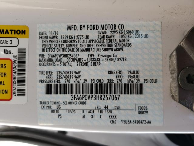 Photo 9 VIN: 3FA6P0VP3HR257067 - FORD FUSION SPO 