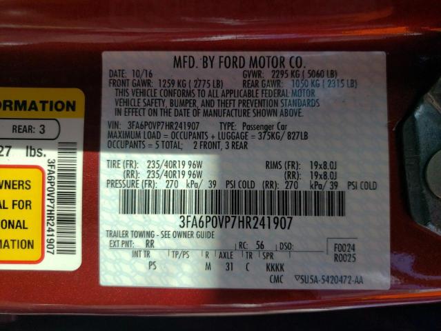 Photo 9 VIN: 3FA6P0VP7HR241907 - FORD FUSION SPO 