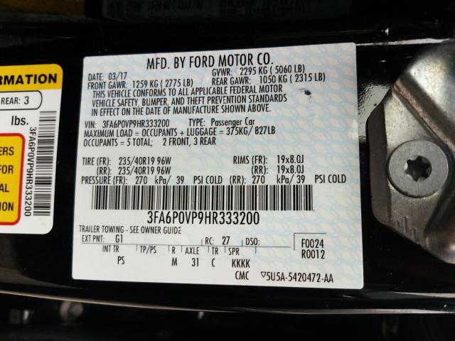 Photo 9 VIN: 3FA6P0VP9HR333200 - FORD FUSION SPO 