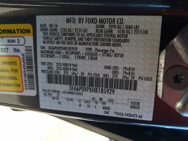 Photo 9 VIN: 3FA6P0VPXHR185929 - FORD FUSION SPO 