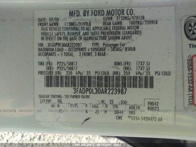 Photo 8 VIN: 3FADP0L30AR223987 - FORD FUSION 