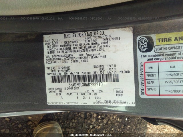 Photo 8 VIN: 3FADP0L30AR288810 - FORD FUSION 